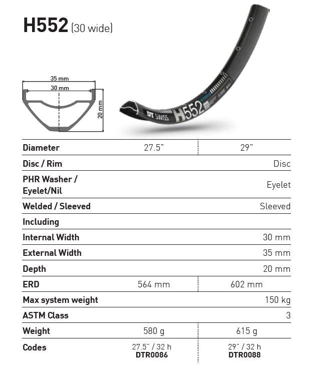 DT Swiss H552 Rim - 27.5"