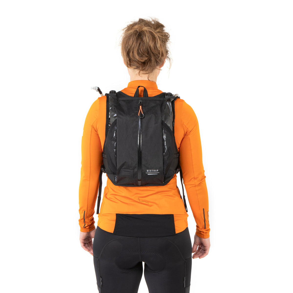 Rider wearing the Restrap Race Hydration Vest, rear view