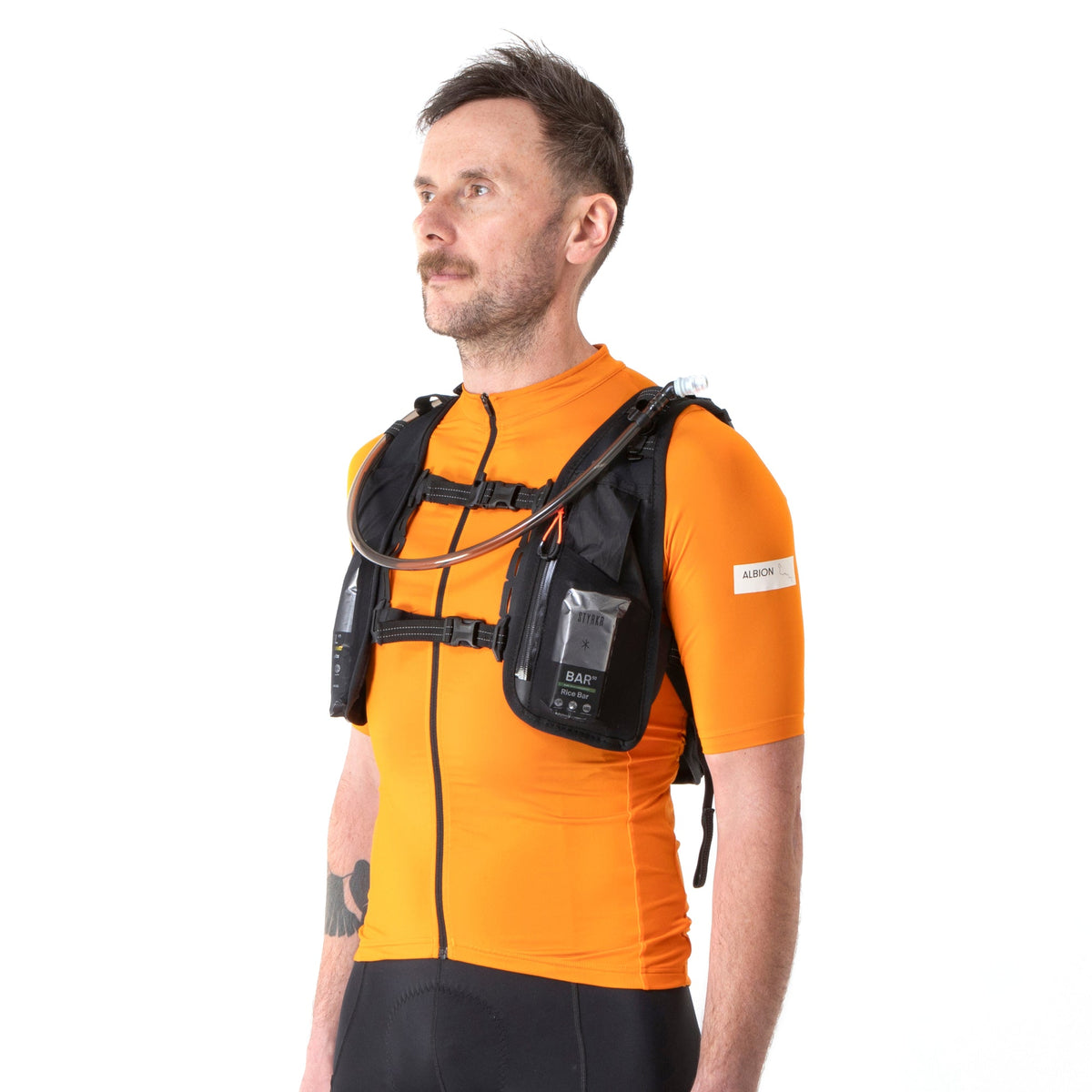 Rider wearing the Restrap Race Hydration Vest, front view