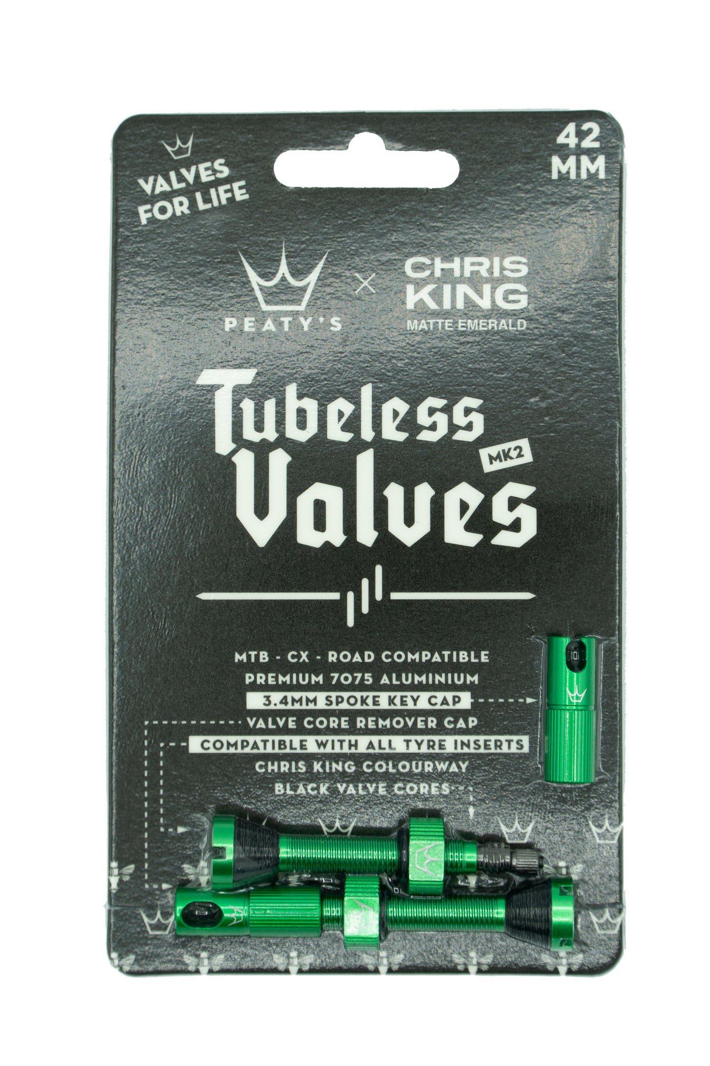 Peaty's Chris King Tubeless valves MK2 Emerald - 42mm