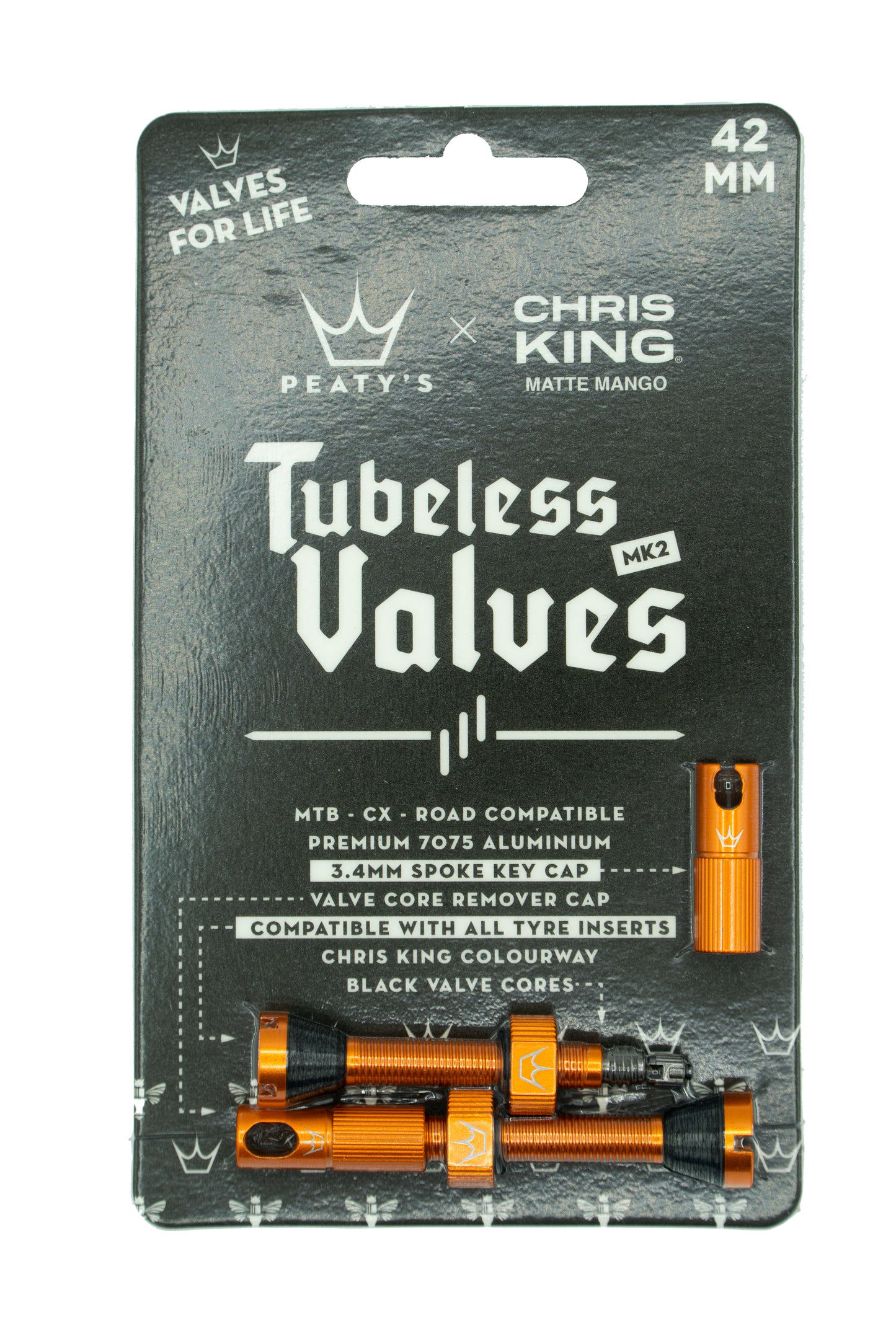 Peaty's Chris King Tubeless valves MK2 Mango - 42mm