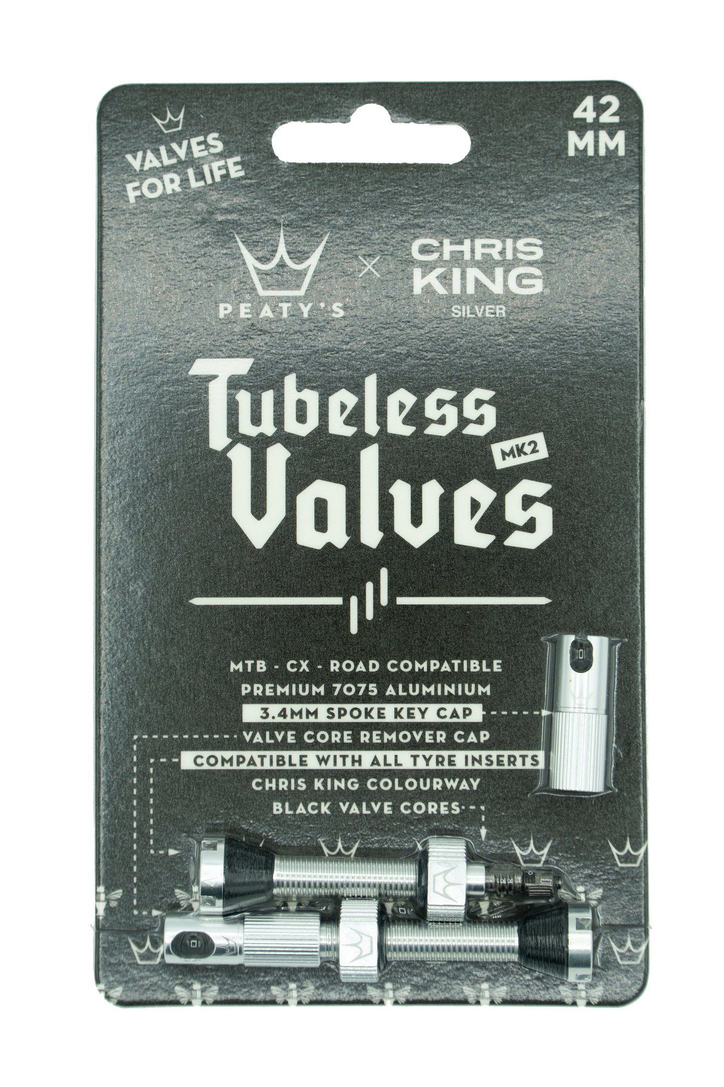 Peaty's Chris King Tubeless valves MK2 Silver - 42mm