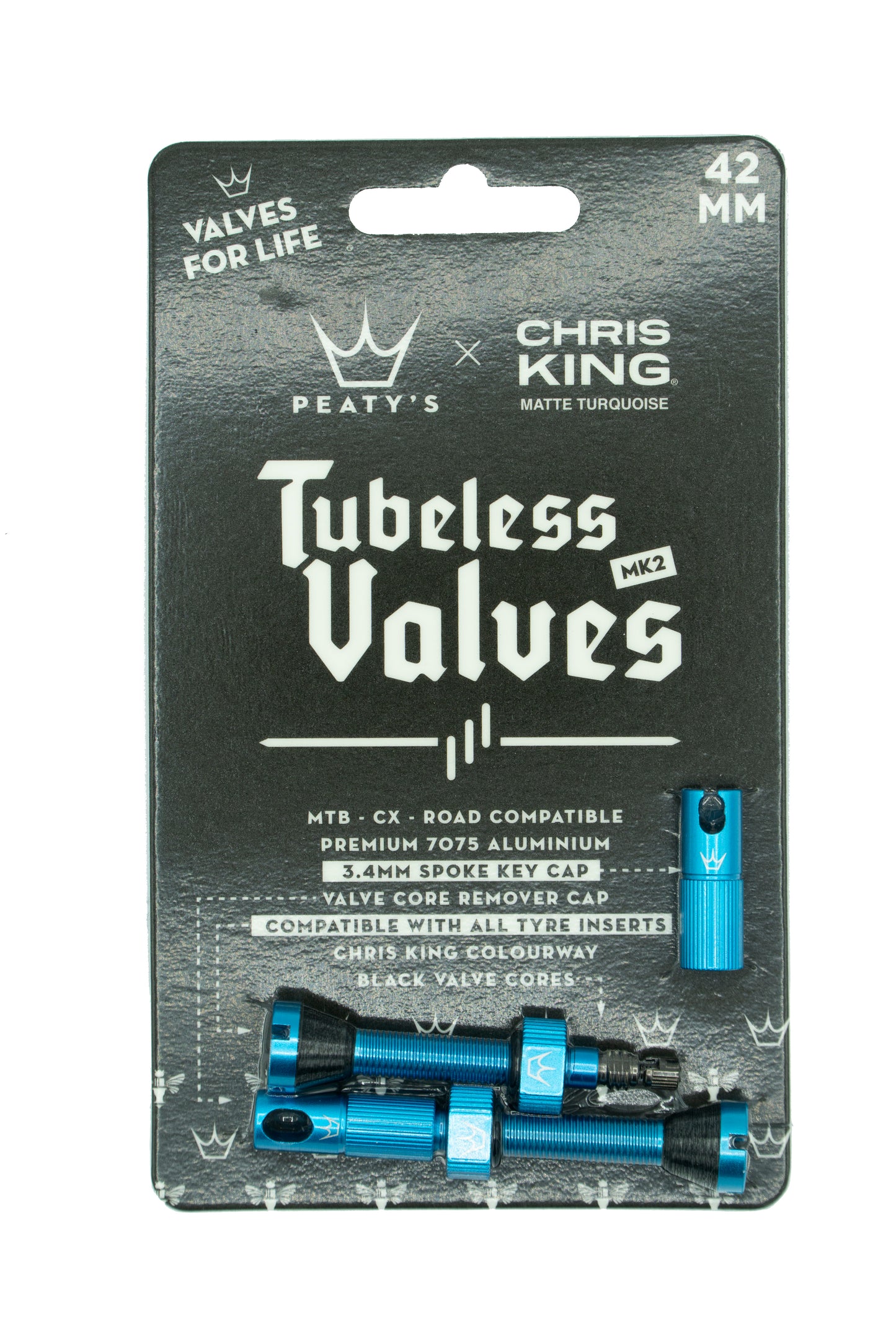 Peaty's Chris King Tubeless valves MK2 Turquoise - 42mm